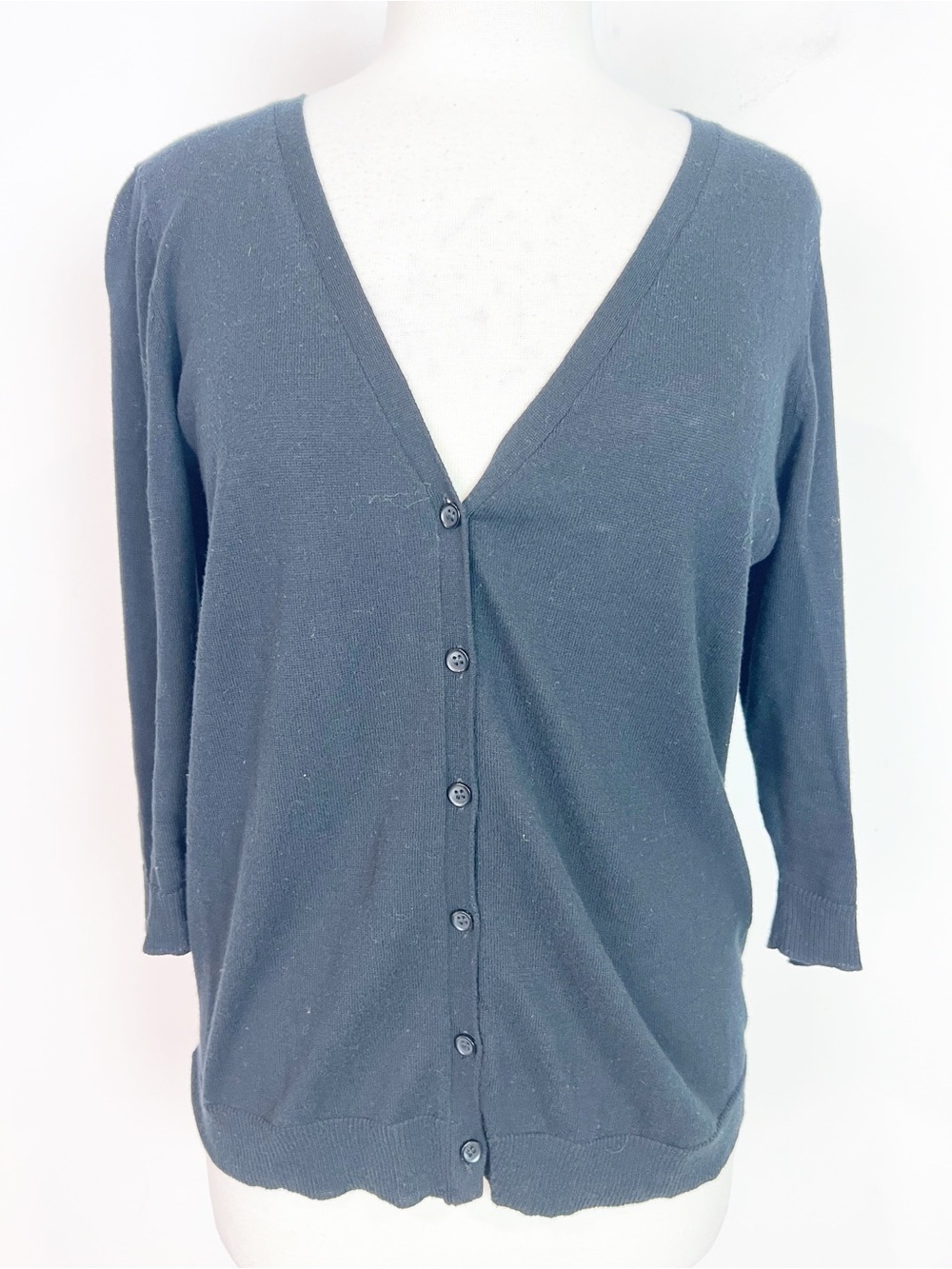 FRENCHI BLACK BUTTON FRONT 3/4 SLEEVE V-NECK CARDIGAN SWEATER SZ XL